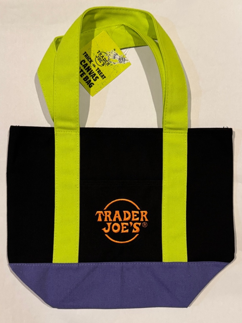 NWT Trader Joe’s Mini Canvas Tote Bag Black Green Purple Limited Edition